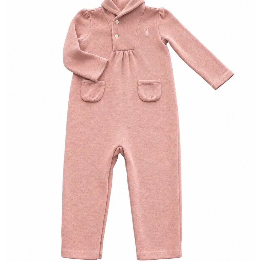 Ralph Lauren Thick Cotton Knit Romper Shawl Collar Snap Legs 24M 2T